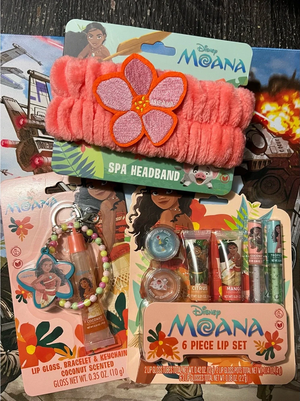 Disney Moana Kids Pink Coral Flower Spa Headband & Lip Gloss Set